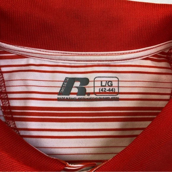 Russell Athletic Clemson Tigers Polo Men’s Size Large Orange & White Striped - Picture 3 of 9